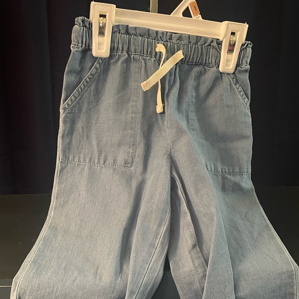 #77 - New 2T Light Wash Paper-bag Wide Leg Pants Functional Drawstring.